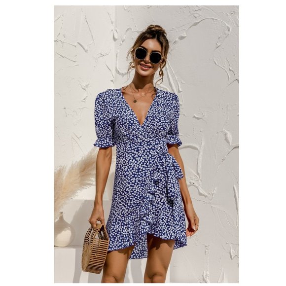 NEW - Floral V-Neck Ruffle Hem Dress - Picture 2 of 3